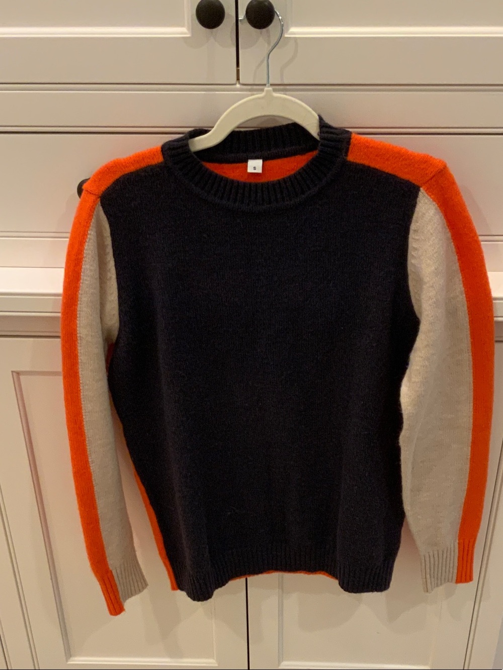 SHEIN Navy Crewneck Sweater with Orange & Cream Colorblock